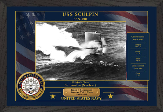 USS Sculpin SSN-590 Framed Patriotic Photo