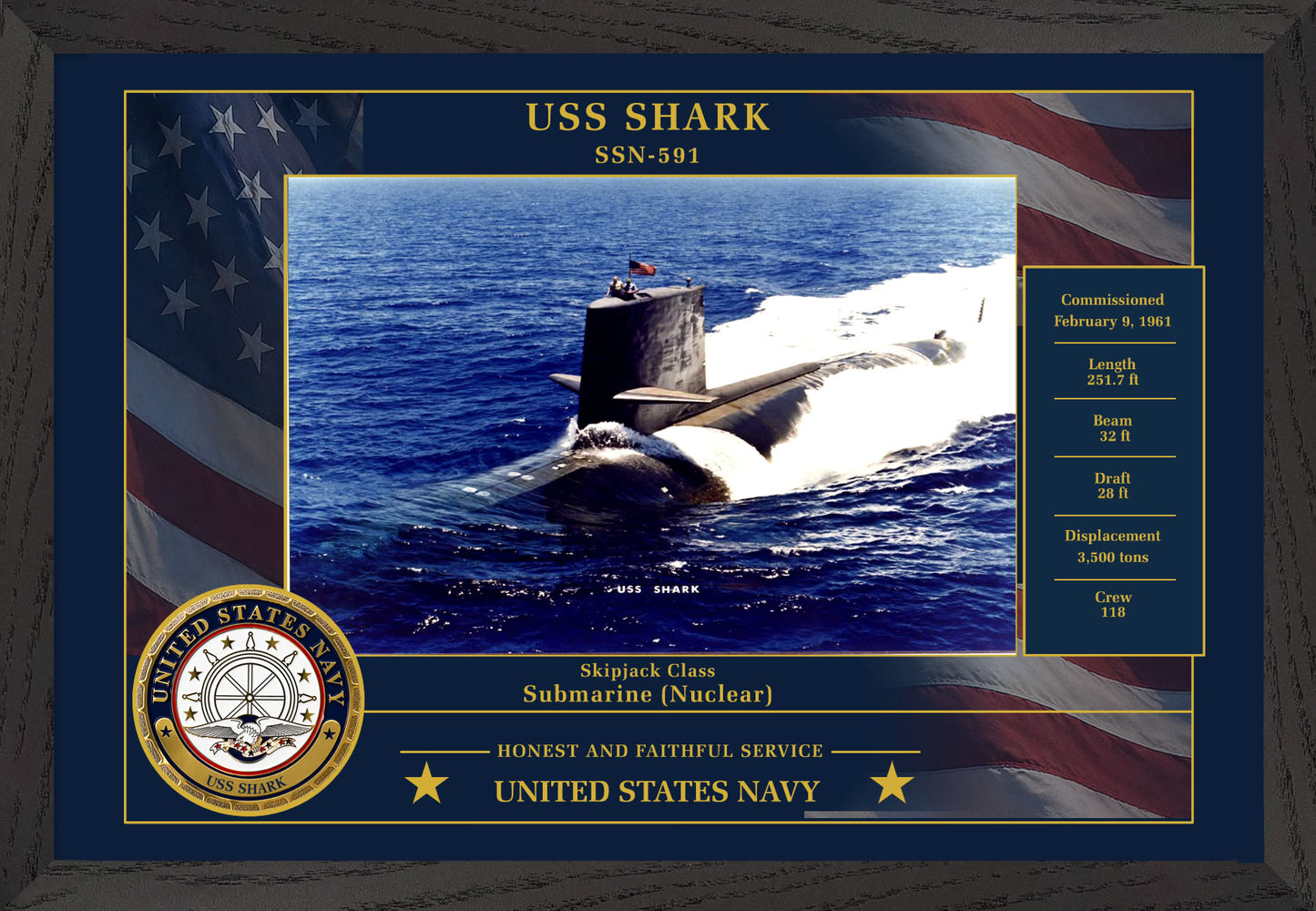 USS Shark SSN-591 Framed Patriotic Photo