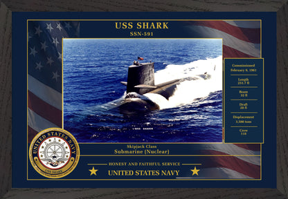 USS Shark SSN-591 Framed Patriotic Photo