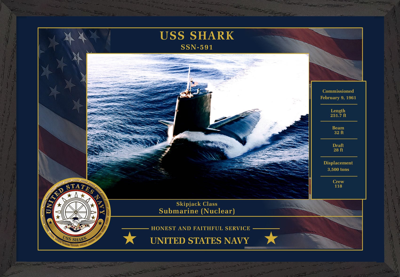 USS Shark SSN-591 Framed Patriotic Photo