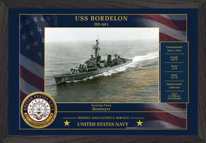 USS Bordelon DD-881 Framed Patriotic Photo