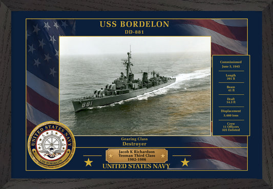 USS Bordelon DD-881 Framed Patriotic Photo