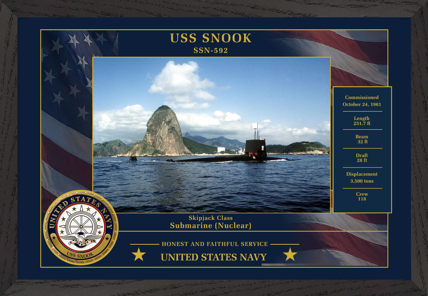 USS Snook SSN-592 Framed Patriotic Photo