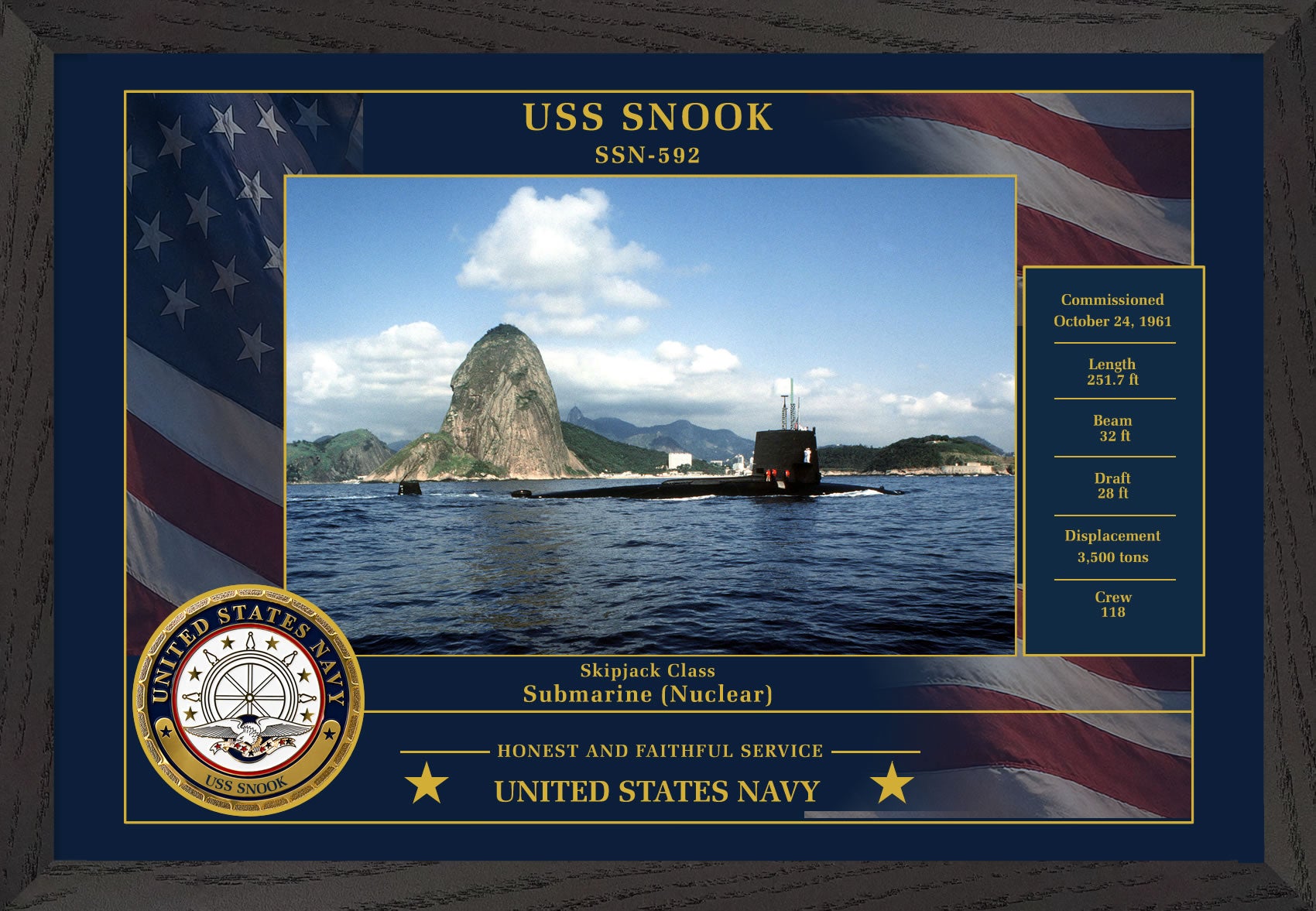 USS Snook SSN-592 Framed Patriotic Photo