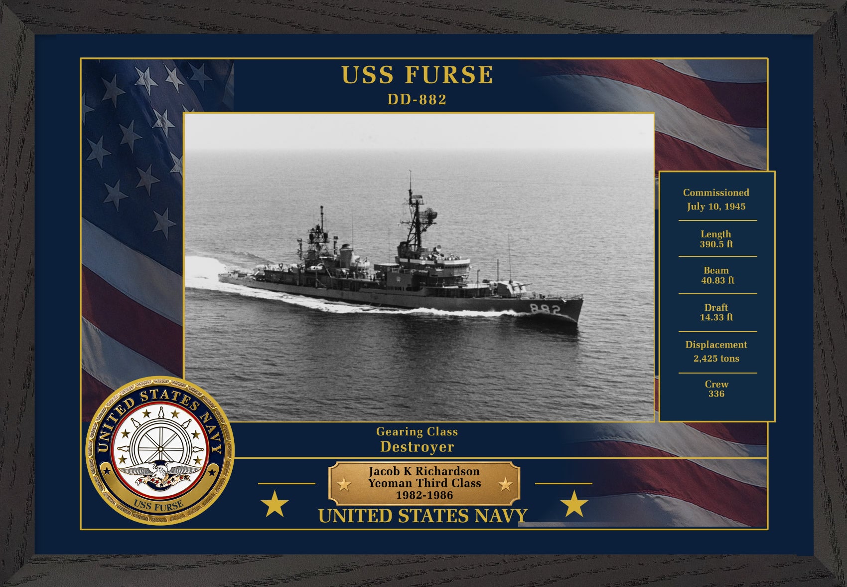 USS Furse DD-882 Framed Patriotic Photo