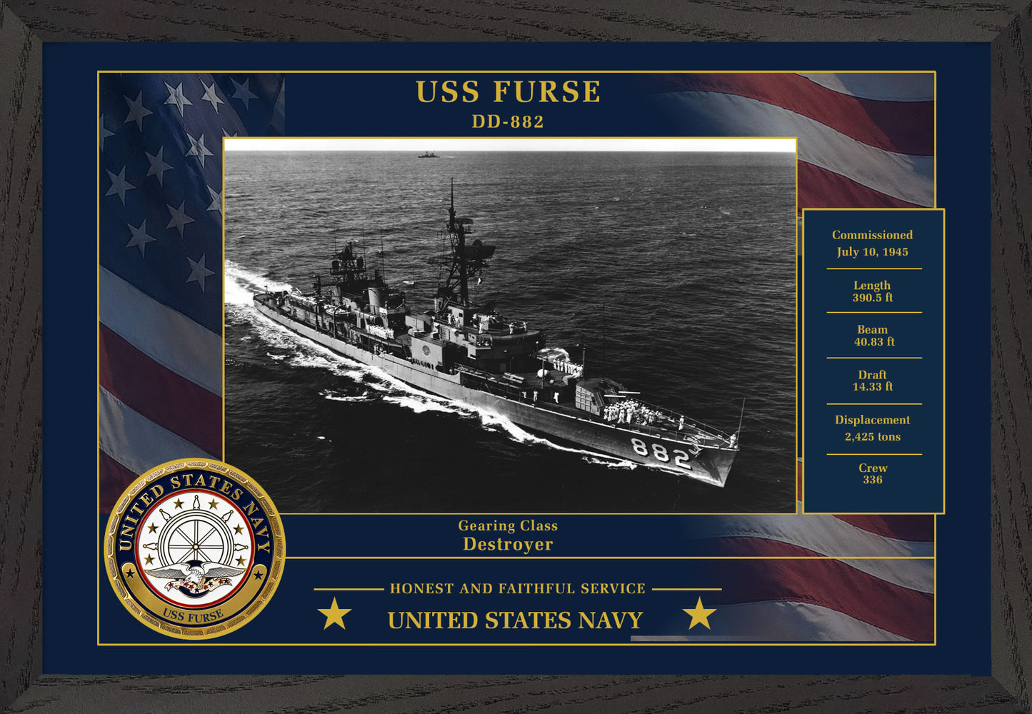 USS Furse DD-882 Framed Patriotic Photo