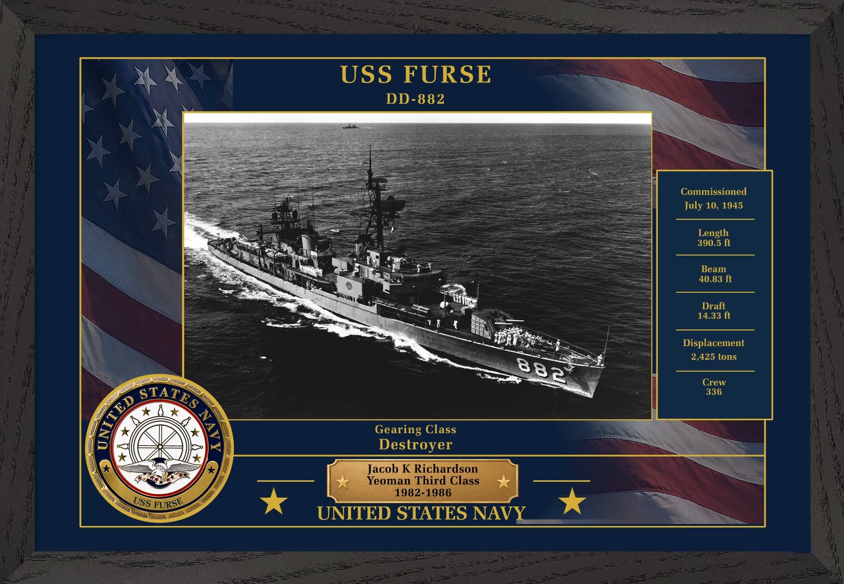 USS Furse DD-882 Framed Patriotic Photo