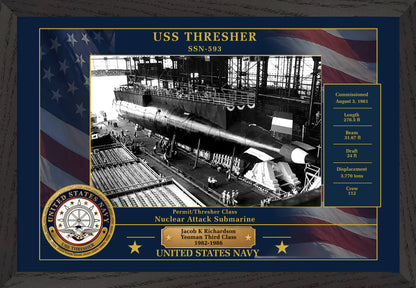 USS Thresher SSN-593 Framed Patriotic Photo