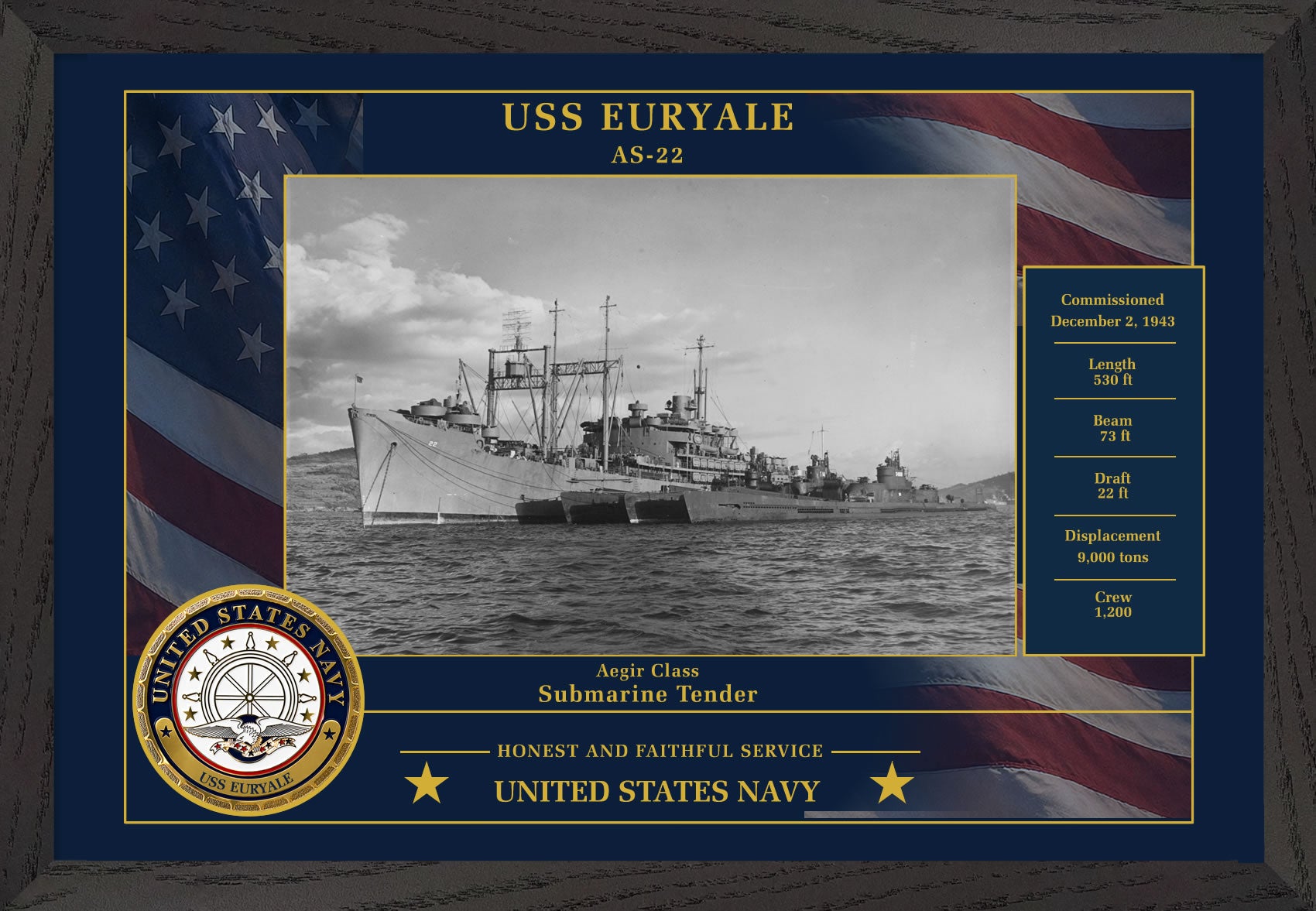USS Euryale AS-22 Framed Patriotic Photo