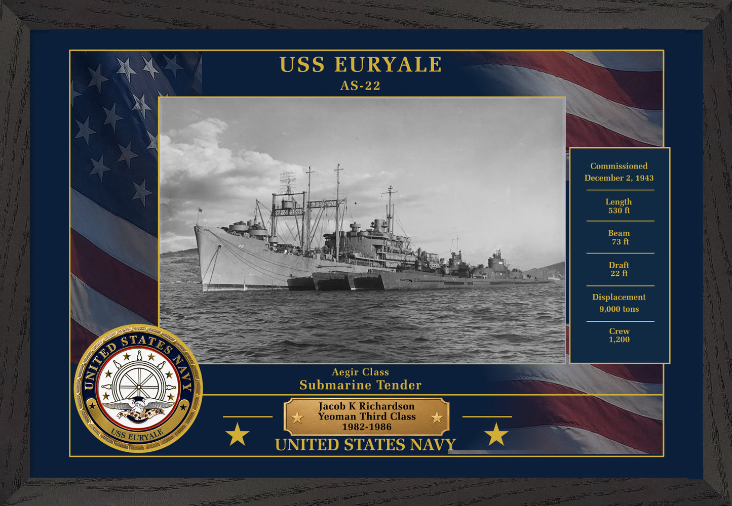 USS Euryale AS-22 Framed Patriotic Photo