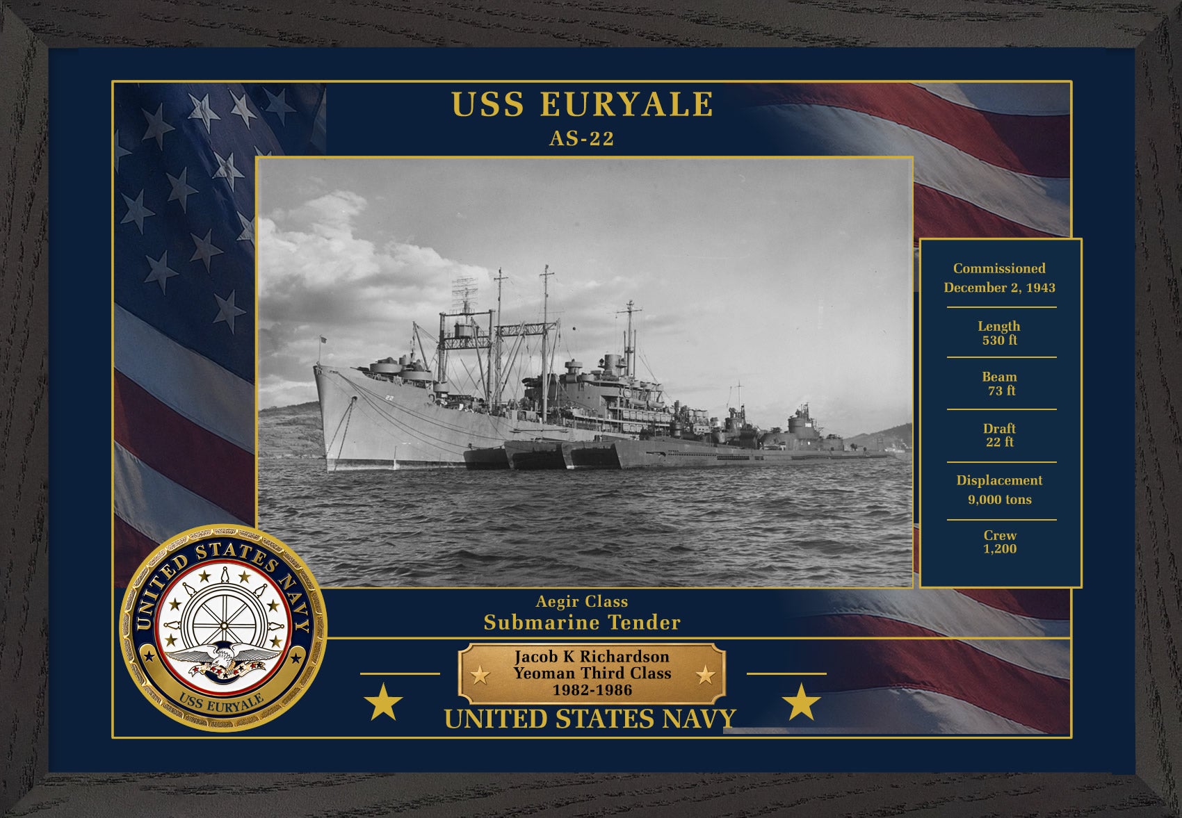 USS Euryale AS-22 Framed Patriotic Photo