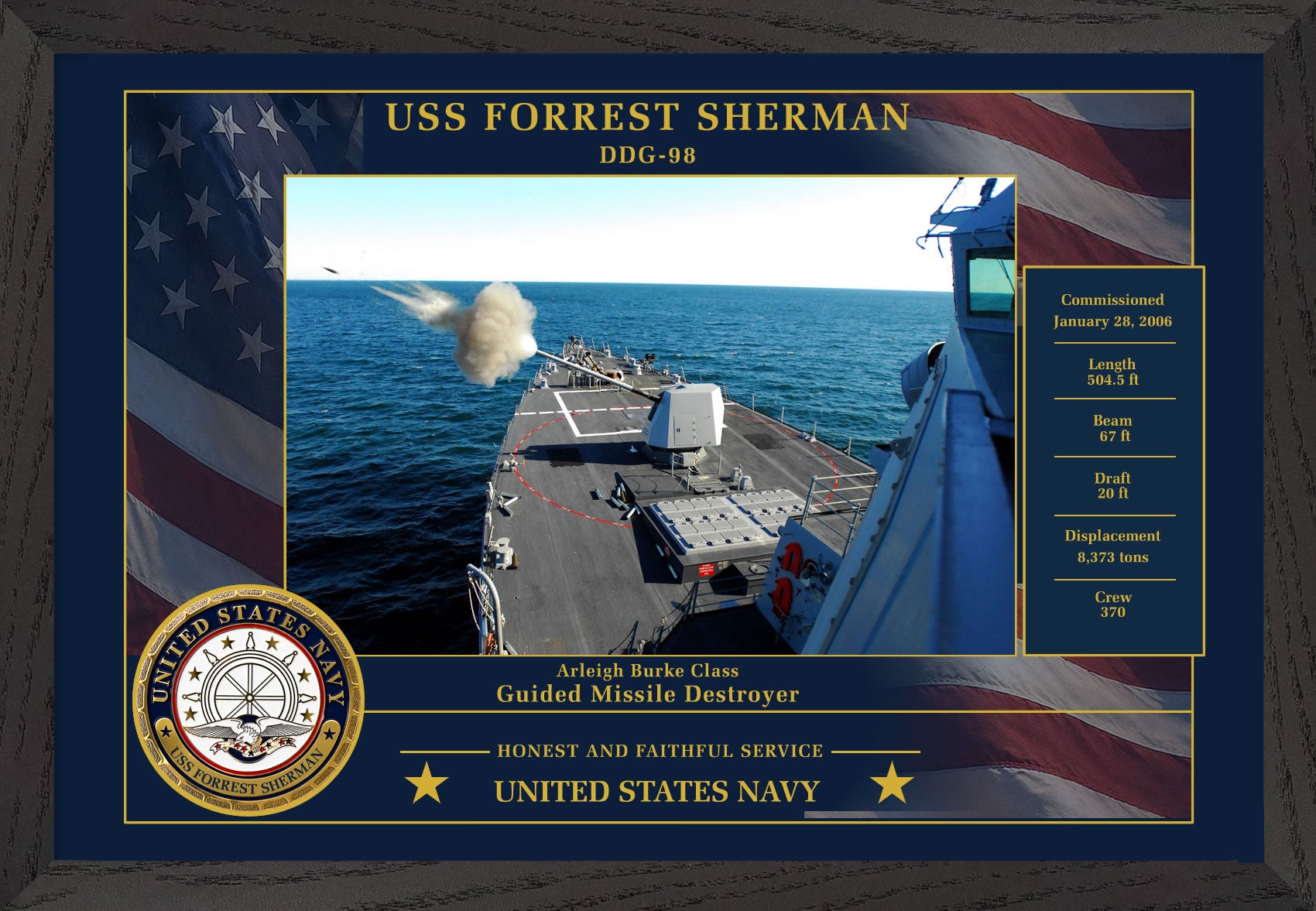 USS Forrest Sherman DDG-98 Framed Patriotic Photo