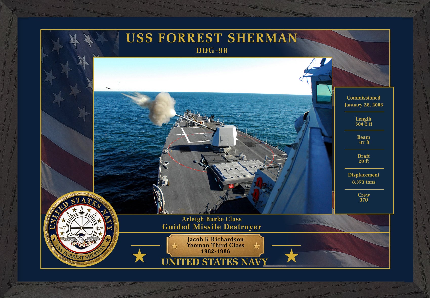 USS Forrest Sherman DDG-98 Framed Patriotic Photo