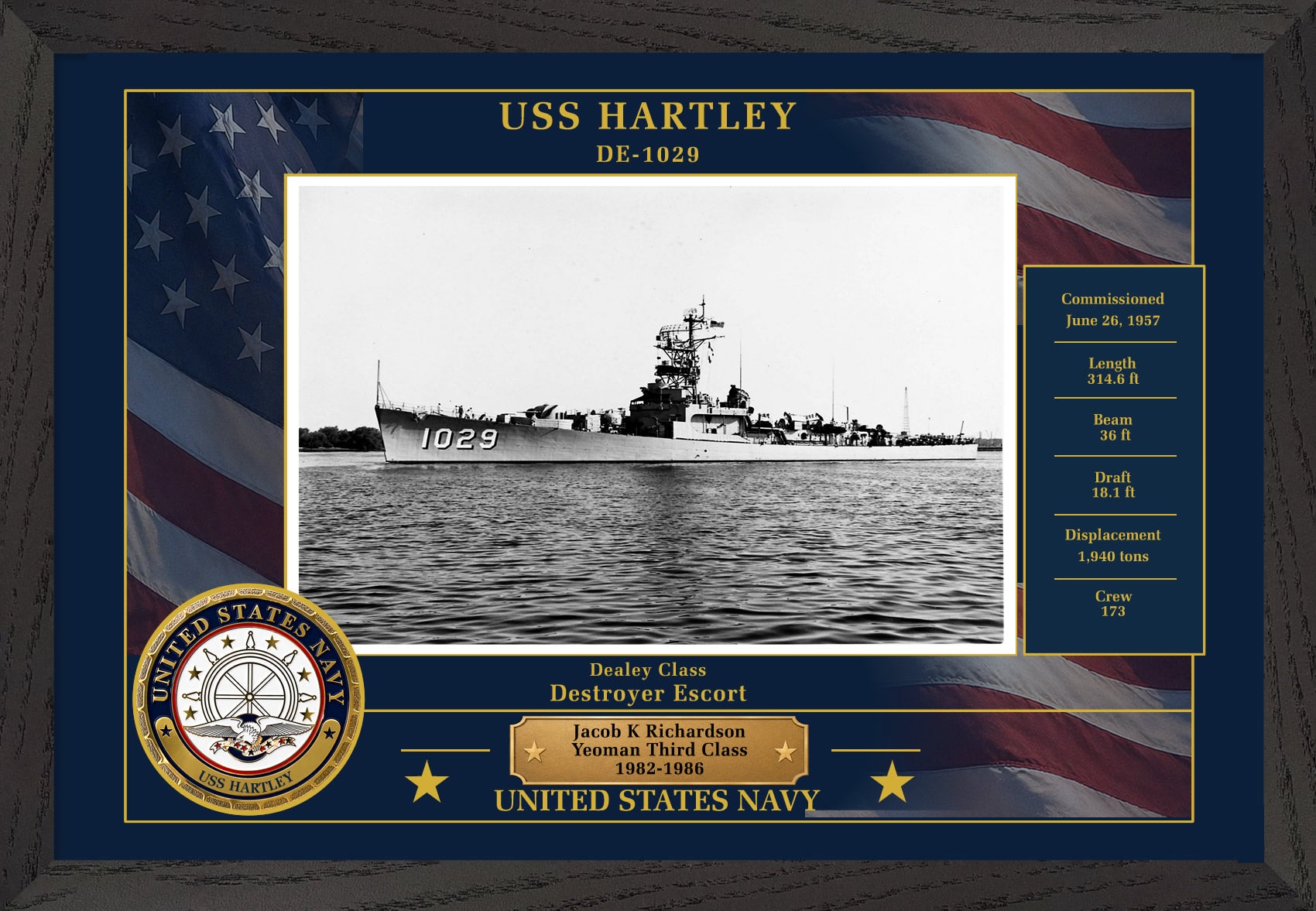 USS Hartley DE-1029 Framed Patriotic Photo
