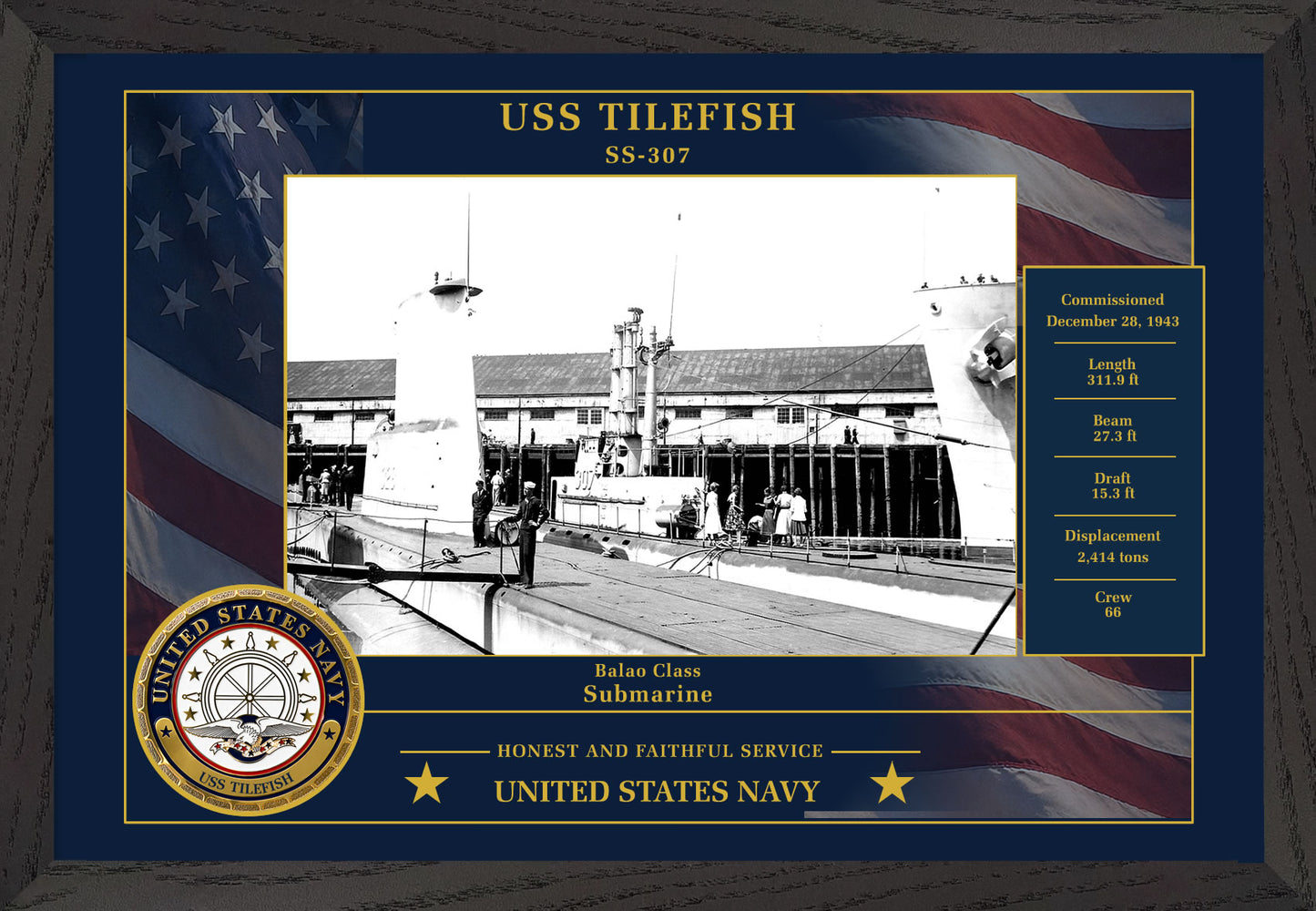 USS Tilefish SS-307 Framed Patriotic Photo