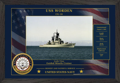 USS Worden CG-18 Framed Patriotic Photo