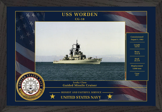 USS Worden CG-18 Framed Patriotic Photo