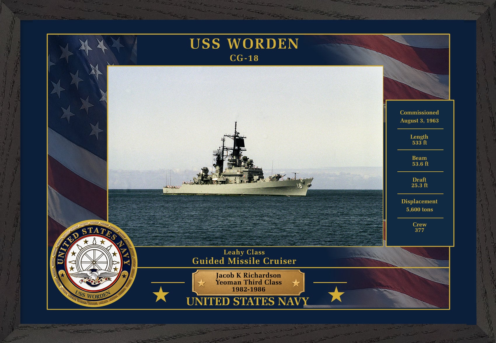 USS Worden CG-18 Framed Patriotic Photo