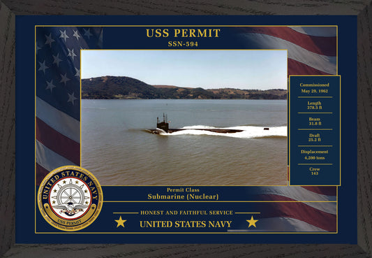 USS Permit SSN-594 Framed Patriotic Photo
