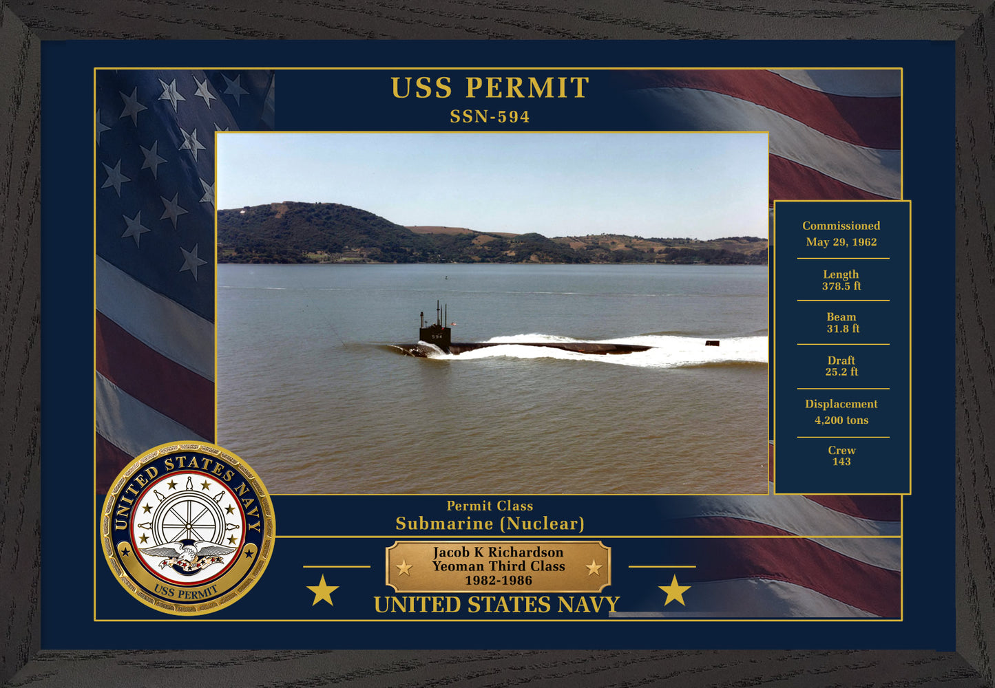 USS Permit SSN-594 Framed Patriotic Photo
