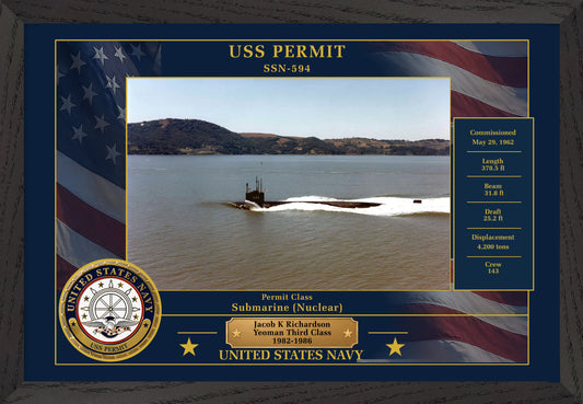 USS Permit SSN-594 Framed Patriotic Photo