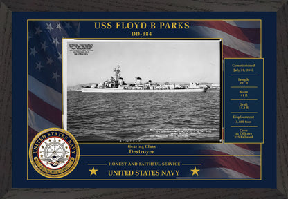 USS Floyd B Parks DD-884 Framed Patriotic Photo
