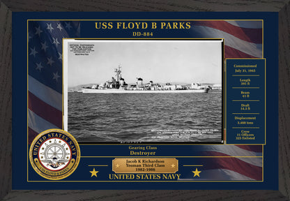 USS Floyd B Parks DD-884 Framed Patriotic Photo