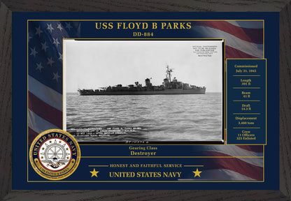 USS Floyd B Parks DD-884 Framed Patriotic Photo