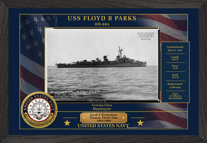USS Floyd B Parks DD-884 Framed Patriotic Photo