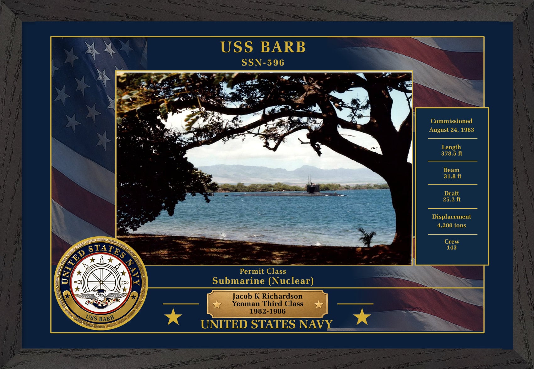 USS Barb SSN-596 Framed Patriotic Photo