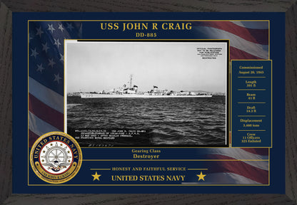 USS John R Craig DD-885 Framed Patriotic Photo