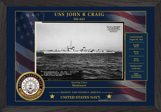 USS John R Craig DD-885 Framed Patriotic Photo