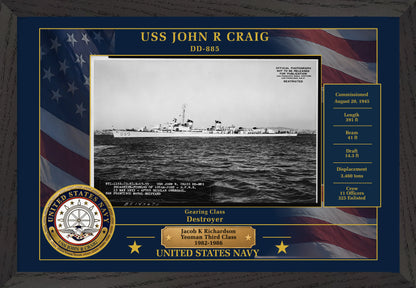 USS John R Craig DD-885 Framed Patriotic Photo