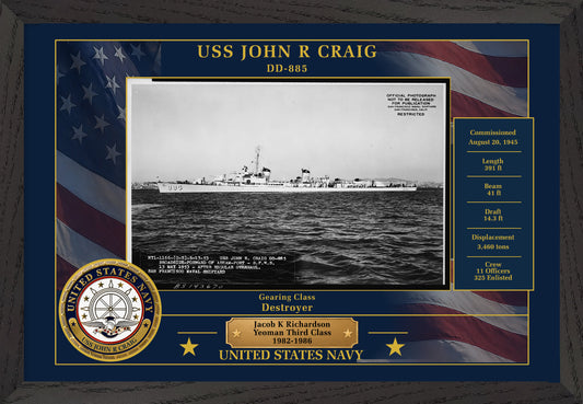 USS John R Craig DD-885 Framed Patriotic Photo