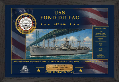 USS Fond Du Lac APA-166 Framed Patriotic Art