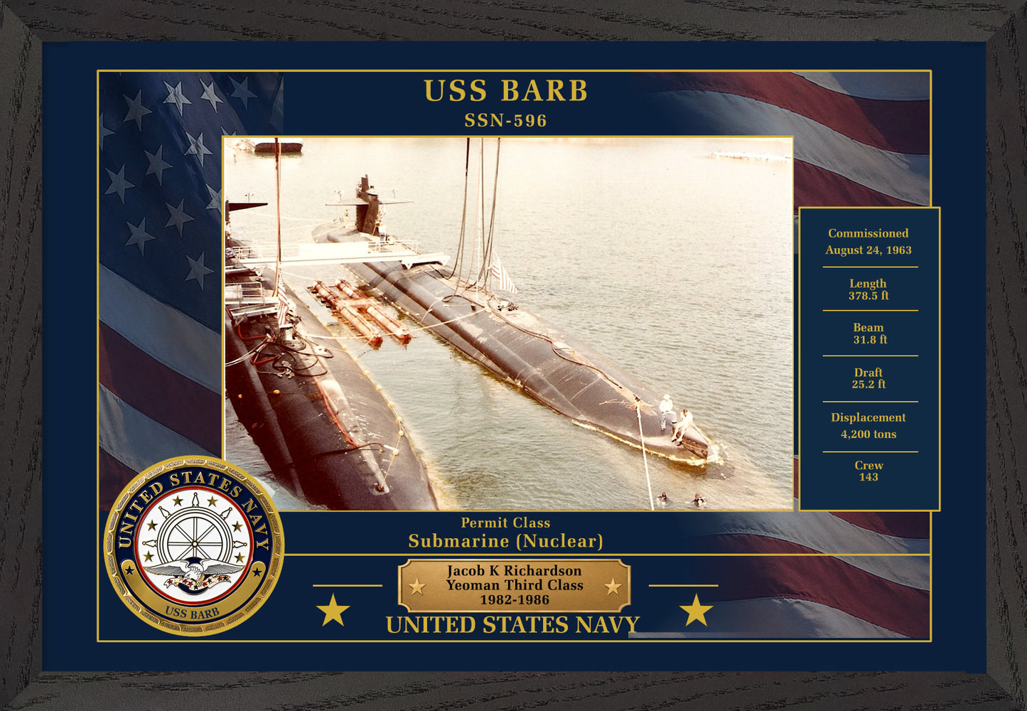 USS Barb SSN-596 Framed Patriotic Photo