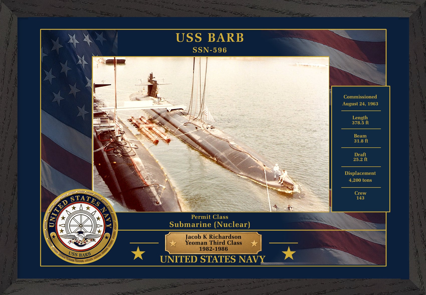 USS Barb SSN-596 Framed Patriotic Photo