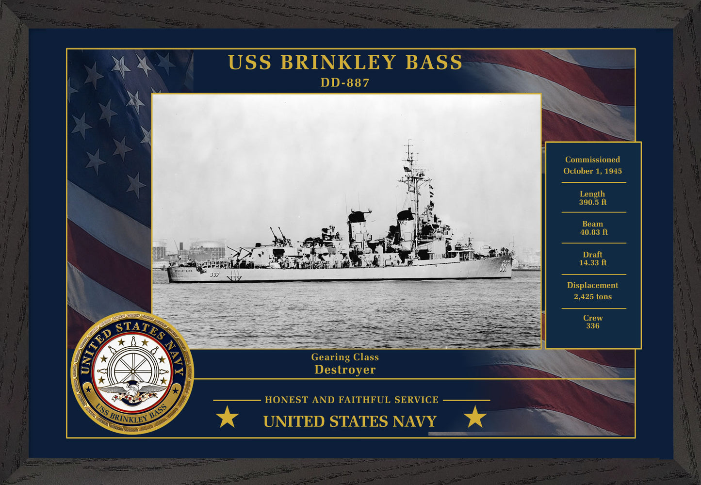 USS Brinkley Bass DD-887 Framed Patriotic Photo