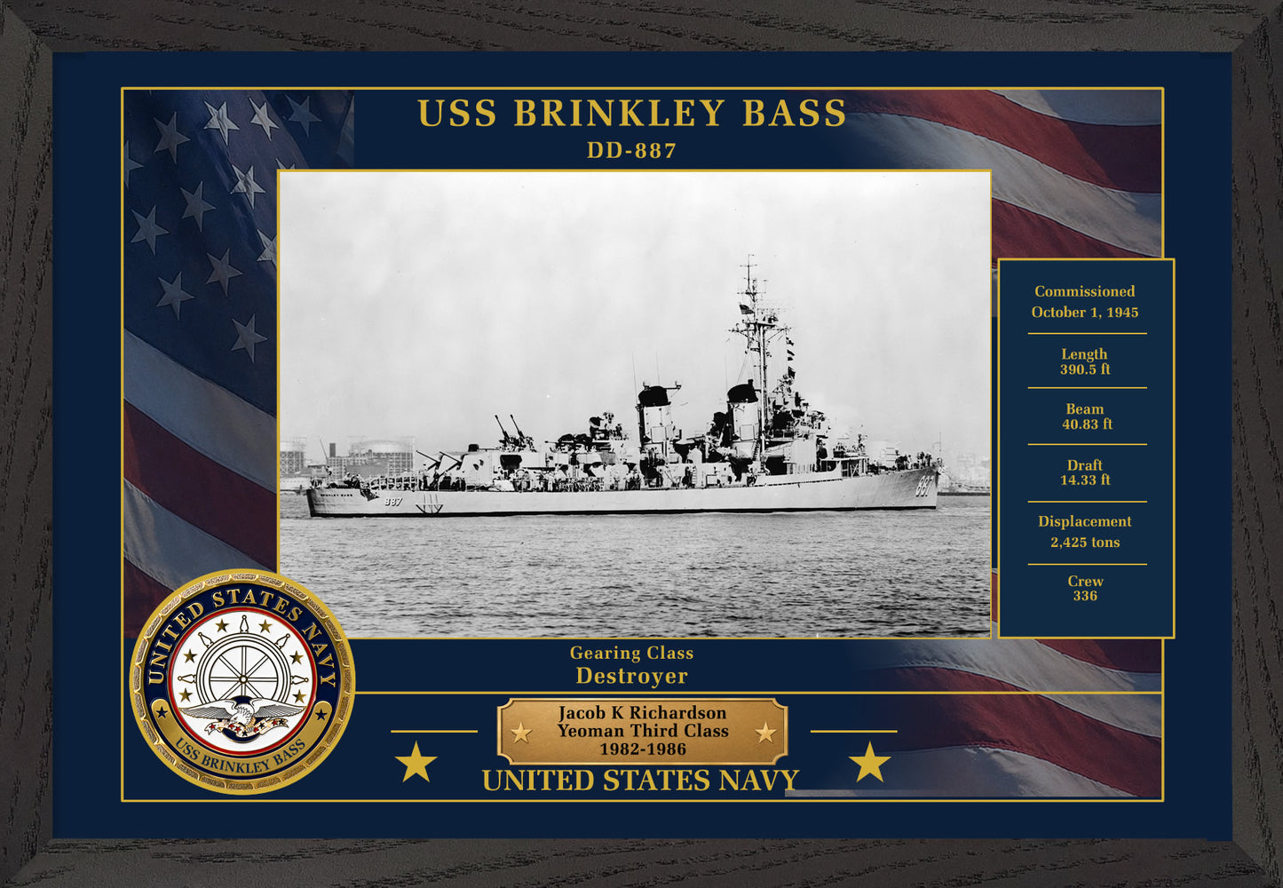USS Brinkley Bass DD-887 Framed Patriotic Photo
