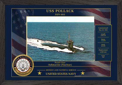 USS Pollack SSN-603 Framed Patriotic Photo