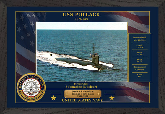 USS Pollack SSN-603 Framed Patriotic Photo