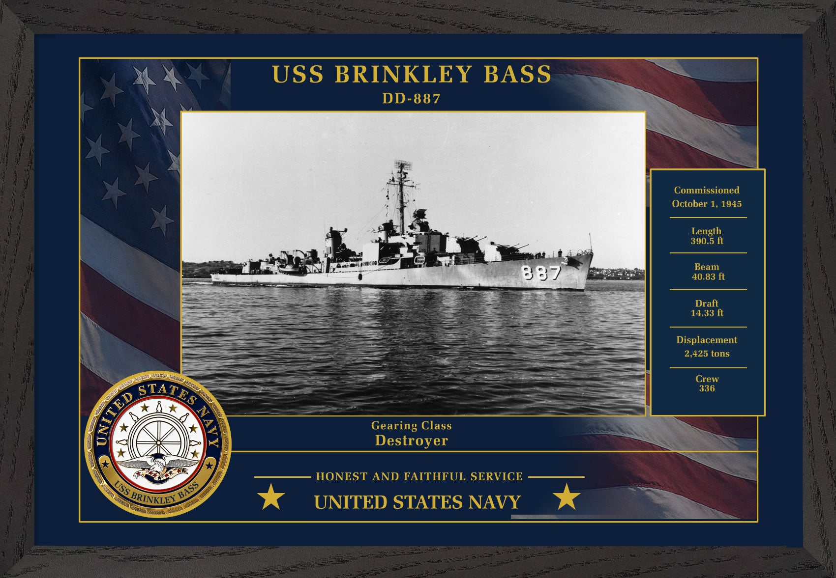 USS Brinkley Bass DD-887 Framed Patriotic Photo