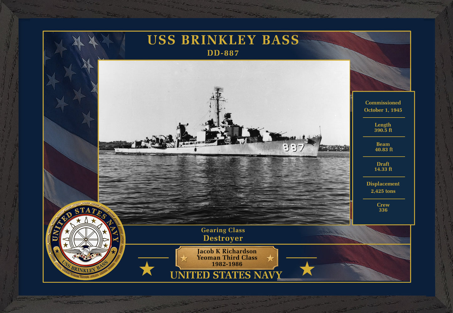 USS Brinkley Bass DD-887 Framed Patriotic Photo