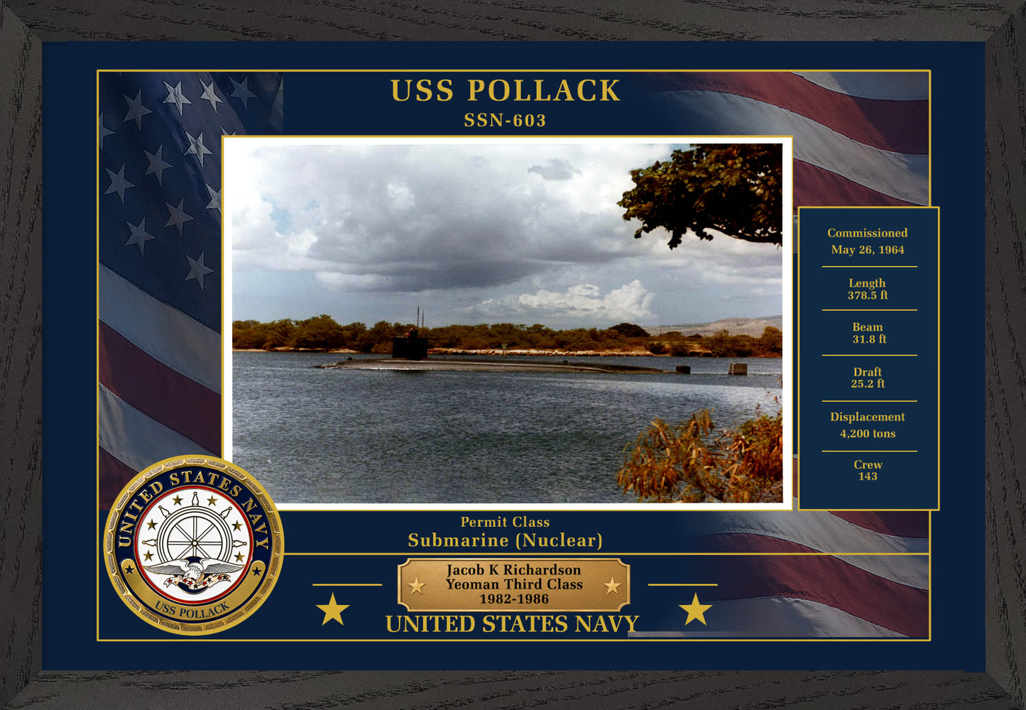 USS Pollack SSN-603 Framed Patriotic Photo