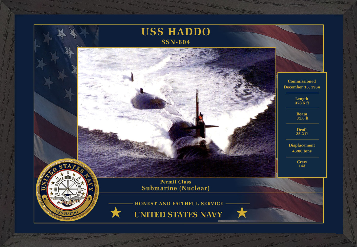 USS Haddo SSN-604 Framed Patriotic Photo