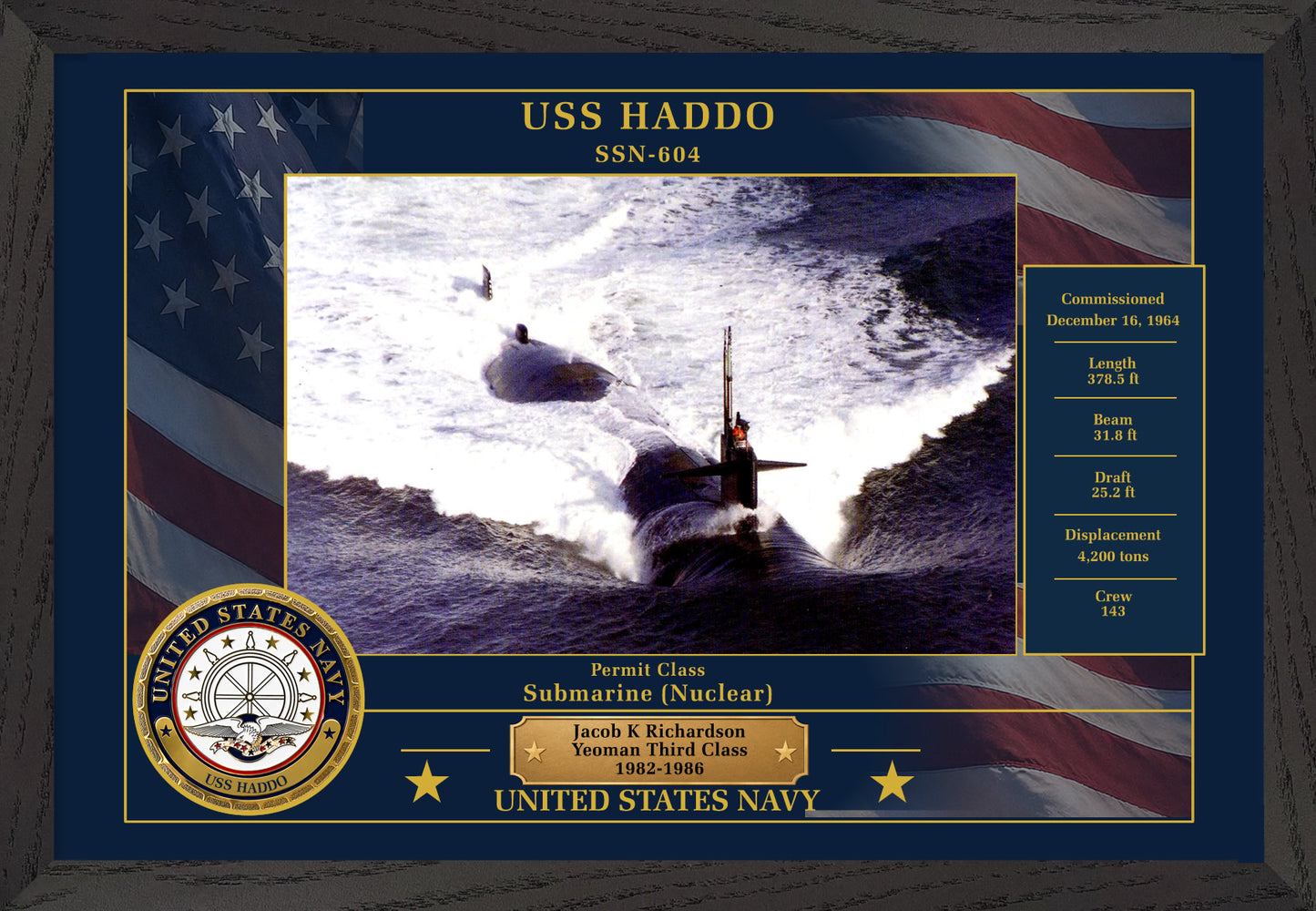 USS Haddo SSN-604 Framed Patriotic Photo