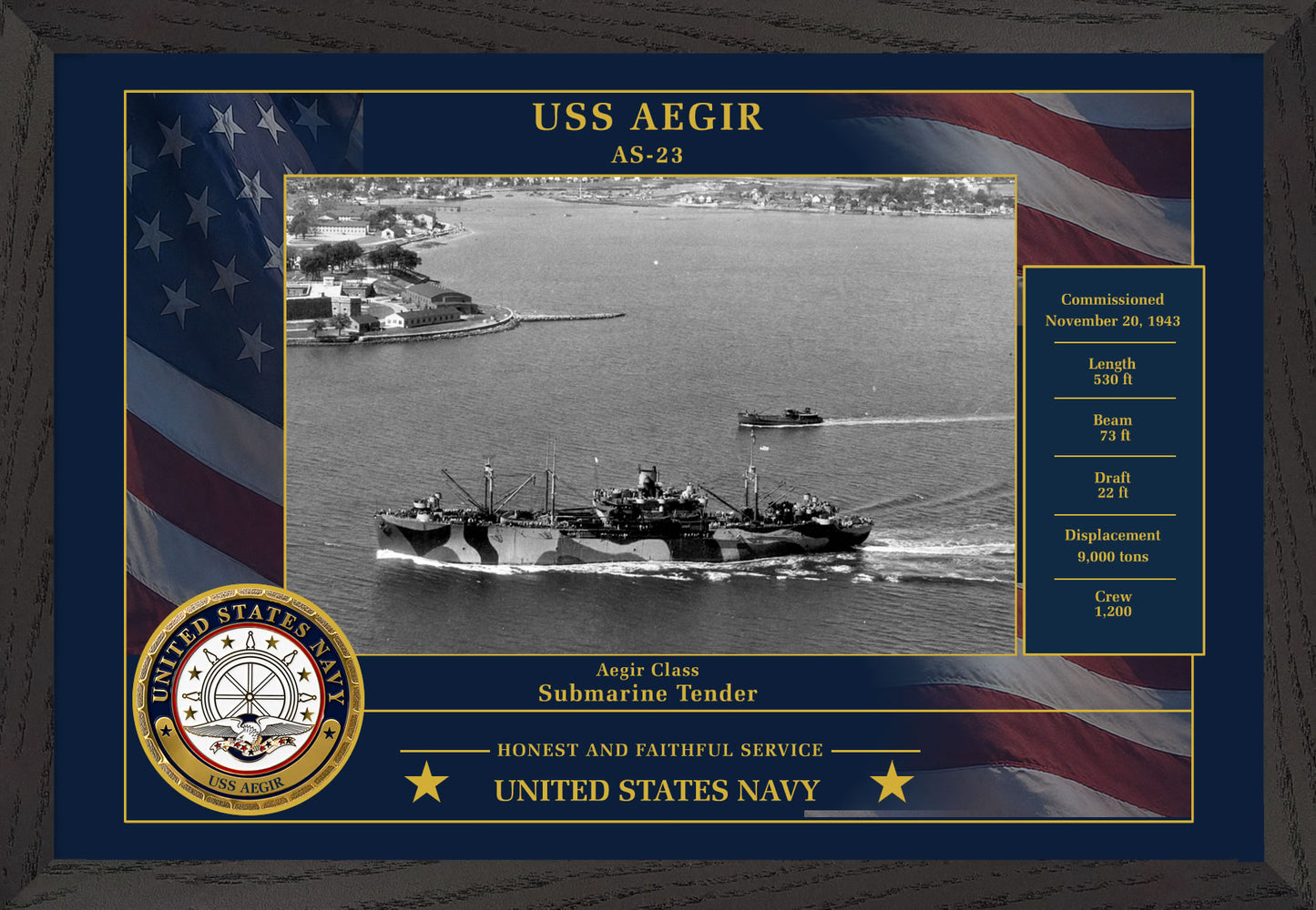 USS Aegir AS-23 Framed Patriotic Photo