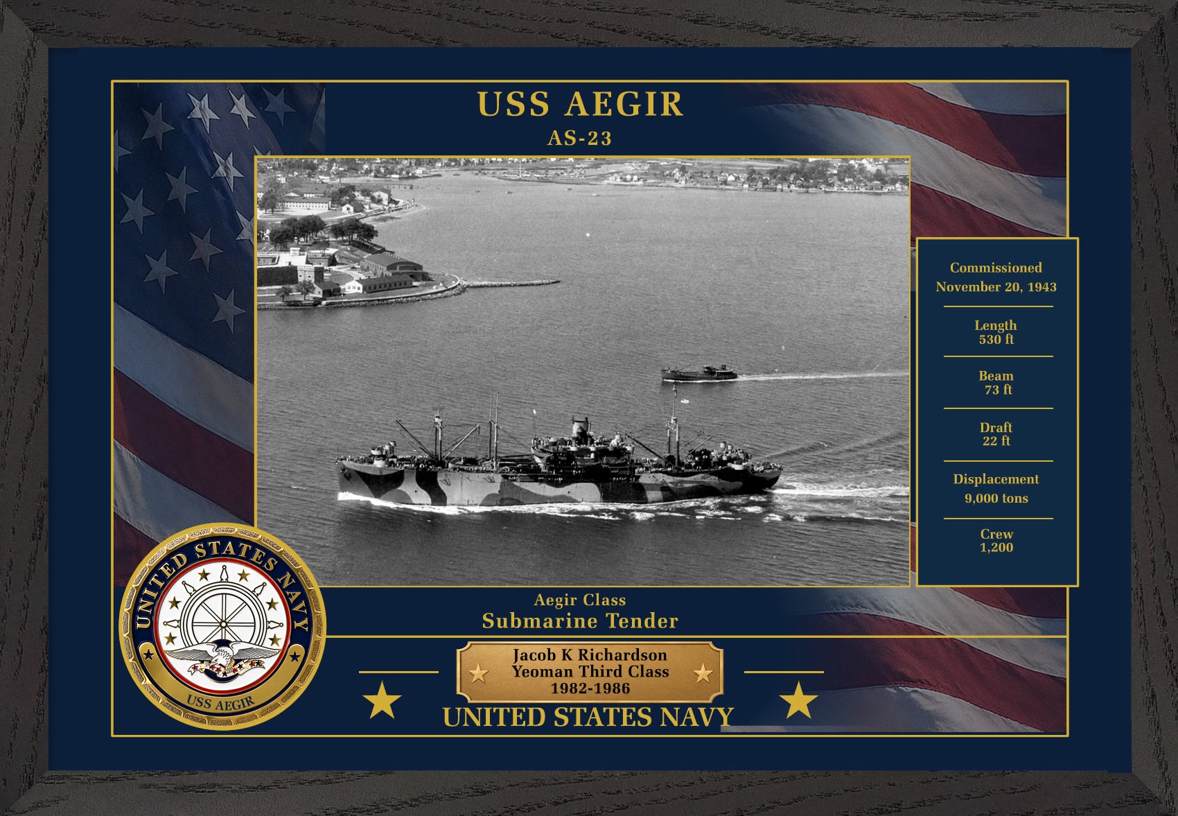 USS Aegir AS-23 Framed Patriotic Photo