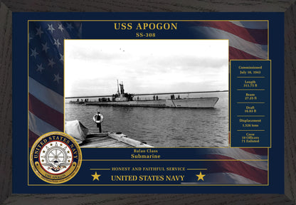 USS Apogon SS-308 Framed Patriotic Photo