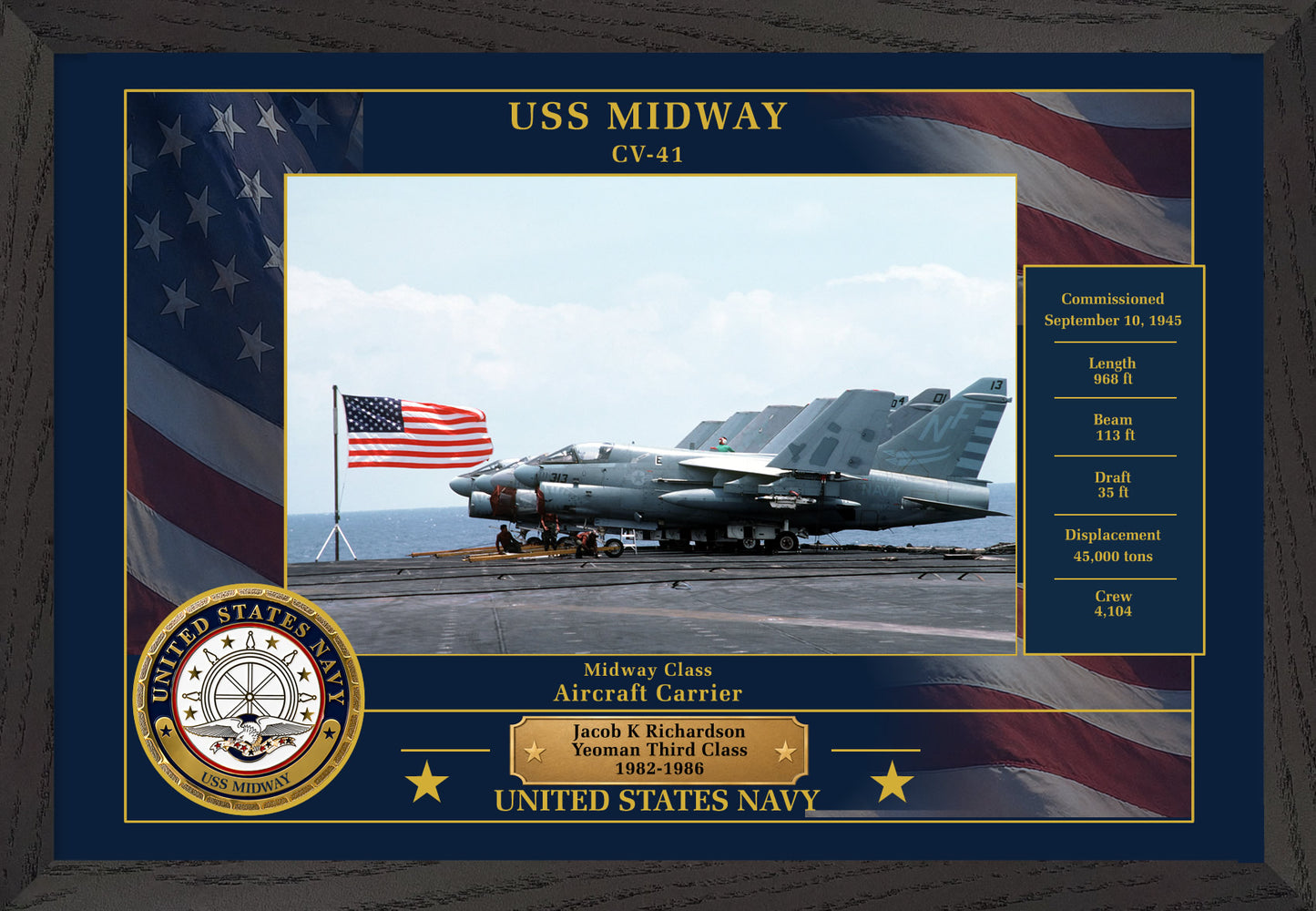 USS Midway CV-41 Framed Patriotic Photo